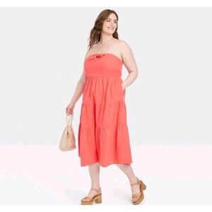Universal‎ Thread Women's Coral Strapless Knotted Front Midi Dress  XXL NWT